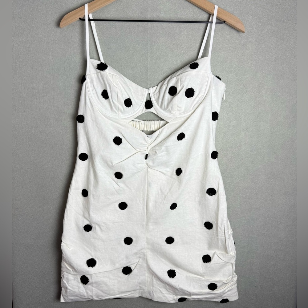 For Love & Lemons White Mini Dress with Black Polka Dots